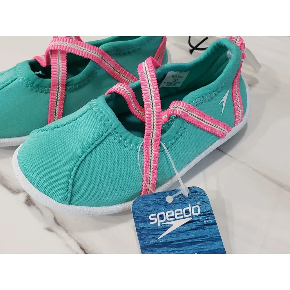 NEW Speedo Mary Jane Water Shoe Turquoise Pink Girl Size Small‎ 5-6 TODDLER BABY